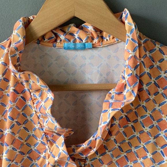 J. McLaughlin Ruffle Durham Catalina Cloth Print 3/4 Sleeve Orange - Picture 5 of 10